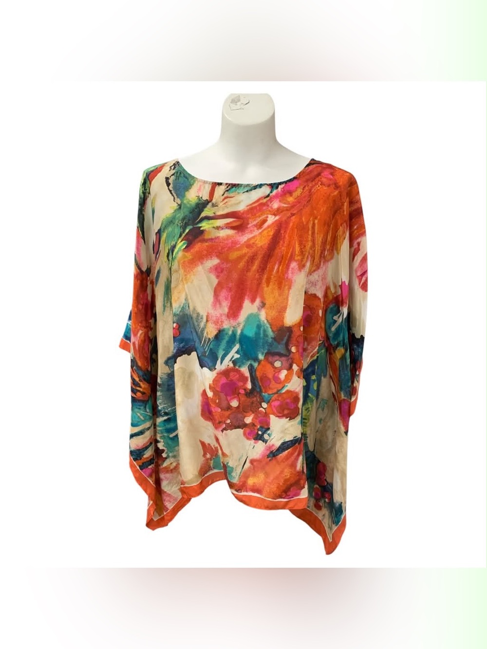 Chico's Multicolor Floral Watercolor Poncho Top Size M
